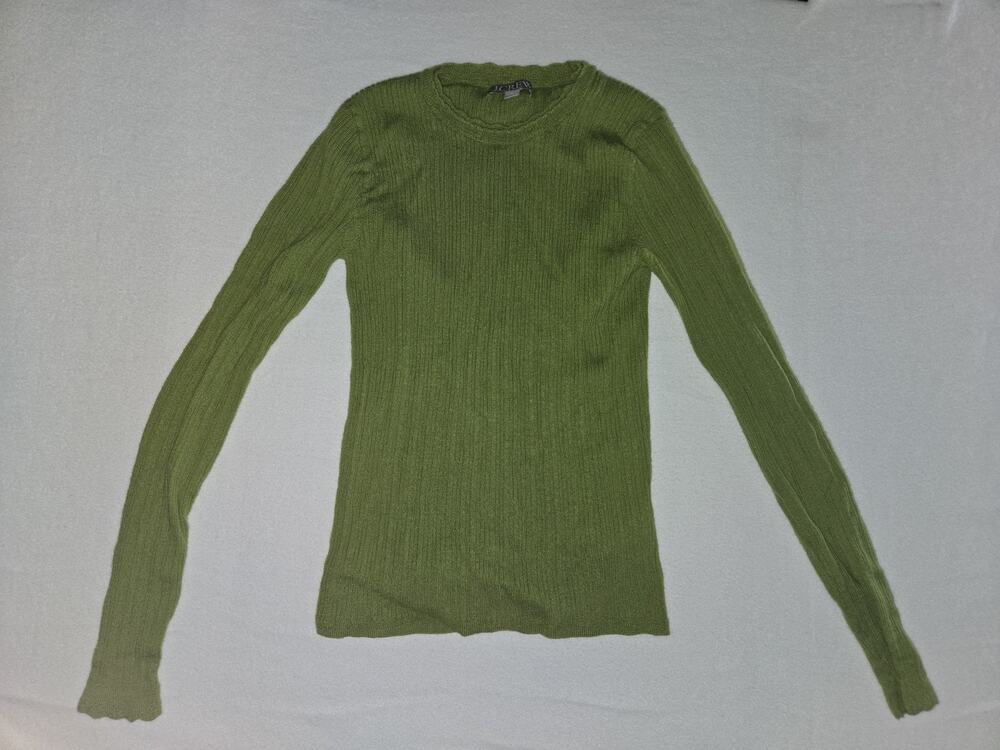 J. Crew Olive Green 100% Merino Wool Long Sleeve Ribbed Crewneck Best Fits Small